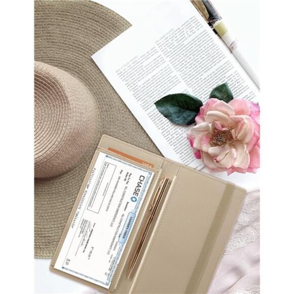 Checkbook Cover Premium Vegan Leather Checkbook Holder Slim Wallets - Picture 7 of 8